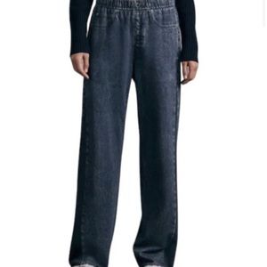 Rag & Bone Miramar Trompe L'oeil Elastic Waist High-Rise Wide-Leg Jeans, Size M